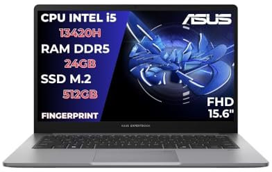 ASUS EXPERTBOOK P1 Pc Portatile, Notebook i5 13420H, 24 RAM DDR5, 512GB SSD PCIex 4.0, DISPLAY 15,6 FHD, Computer Portatile, Laptop con Fingerprint, Layout Italiano - Pronto all'uso