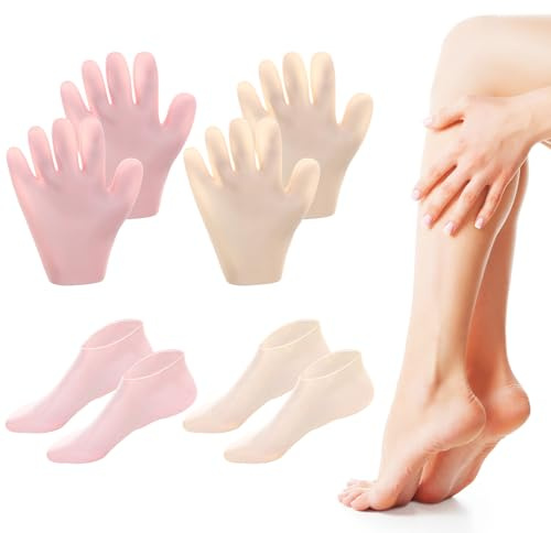 Calzini in silicone e guanti idratanti, calzini in silicone per peicure, calzini elastici per tallone e guanti Hydra, calzini in silicone per pelare, mani screpolate (per taglie EU 34-38)
