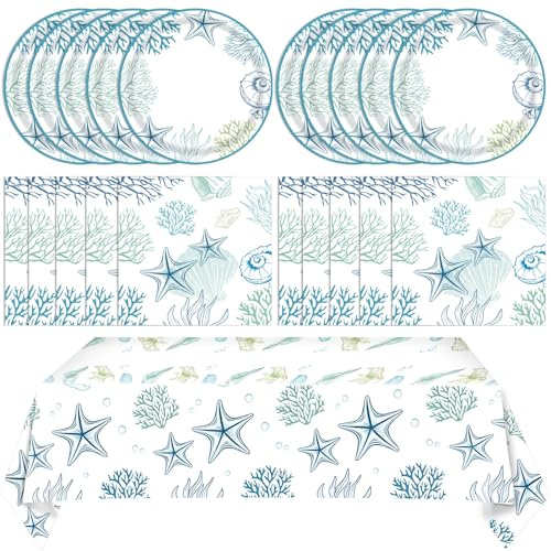 41Pcs Ocean Seashell Party Supplies Kit,Coastal Beach Disposable Party Tableware Decorations,Starfish Coral Paper Plates Napkins and Tablecloth for Kids Summer Birthday Baby Shower, Serves 20