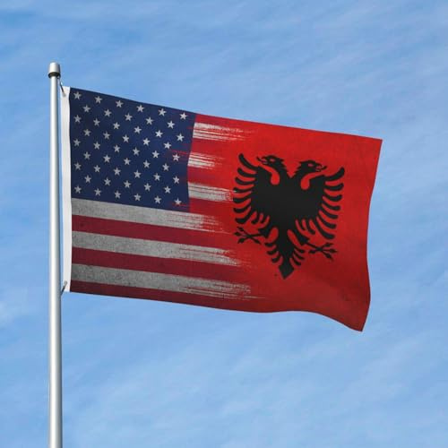 Bandiera Albania Intersect America, 3x5 piedi, bandiera stagionale in poliestere, bandiera da giardino bifacciale, per esterni, casa, cortile, festival, decorazioni