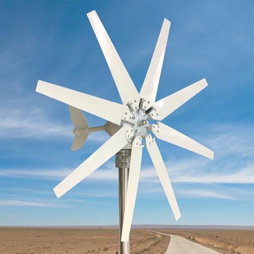 Glowdora Aerogenerador Horizontal De 12v/24v/48v/110v/220v, 8 Aspas, Velocidad del Viento Segura De 50 M/S, Kit De Generador De Ca con Controlador, Ideal para Casas Y Villas, Color Blanco.,12000W-48V