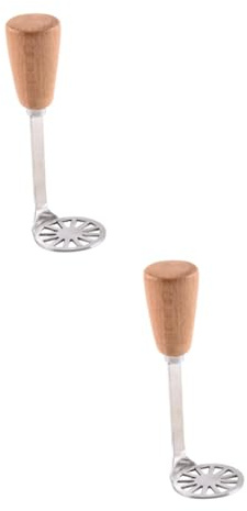 Ciieeo 2pcs Stainless Steel Potato Masher with Wood Handle Non Slip Grip Food Supplement Kitchen Masher for Potatoes Vegetables and Fruits Easy to Clean Presser Tool