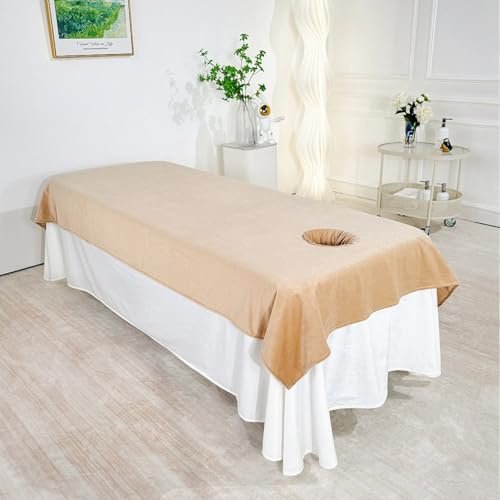 Surwin Drap pour Table de Massage avec Trou, Housse Table de Soin Esthetique Doux Lavable Drap Housse de Protection en Éponge pour Lit de Massage pour Esthetique, SPA (90 * 200cm,Camel)