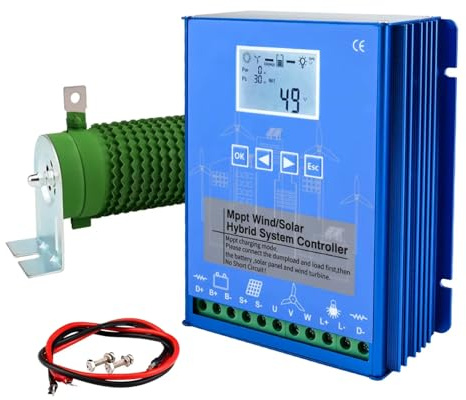 YIGECHENXIN Sistema Híbrido Eólico-Solar de 12000W con Pantalla LCD, Controlador de Carga MPPT 12V 24V, Regulador Automático para Uso Doméstico, Generador Eólico (Azul),48v