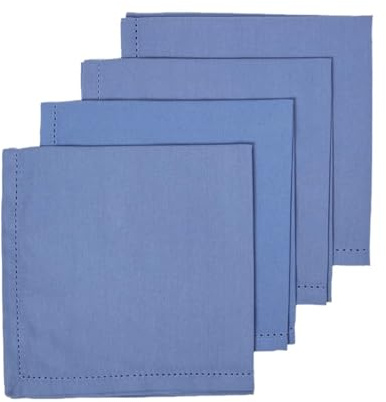 HOMESCAPES Tovaglioli in cotone, set di 4, biancheria da tavola tinta unita, blu scuro
