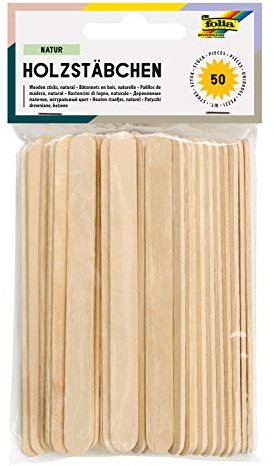 folia 2287 - Holzstäbchen natur, ca. 11,4 x 1 x 0,2 cm, 50 Stück, mit abgerundeten Enden, ideal zum Dekorieren, Basteln oder Zahlen erlernen