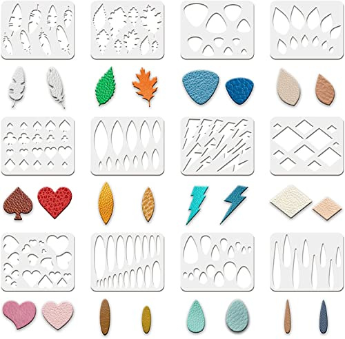 FINGERINSPIRE 12 piezas pendientes de cuero reutilizables modelo 25x20cm plantilla de corte de plástico con diferentes diseños para pendientes de joyería DIY artesanía