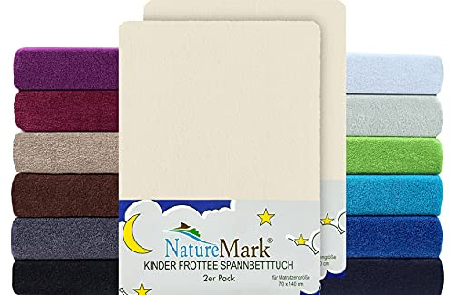 NatureMark Juego de 2 sábanas bajeras ajustables para niños de rizo suave y acogedoras para cuna de bebé y cuna | 70 x 140 cm – blanco natural