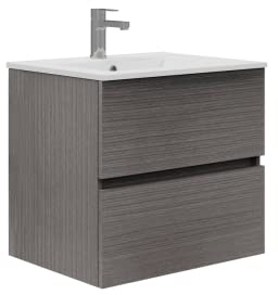 Baikal Badezimmerschrank, Zwei Schubladen, Wandmontage, mit Waschbecken, Melamin 16, montiert, Möbel 50 cm, Asche ohne Spiegel