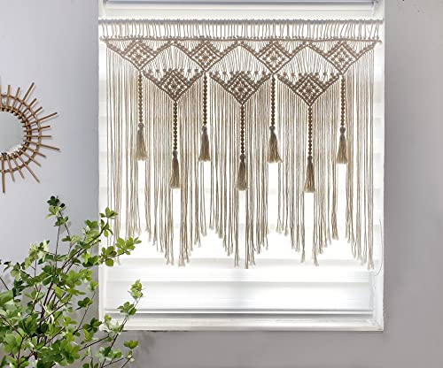 Youngeast Large Macrame Wall Hanging for Bedroom, Headboard, Window Curtains, Boho Wall Decor, Tapestry, Tassel Woven Backdrop 31X39 (Wood Dowels Not Included)
