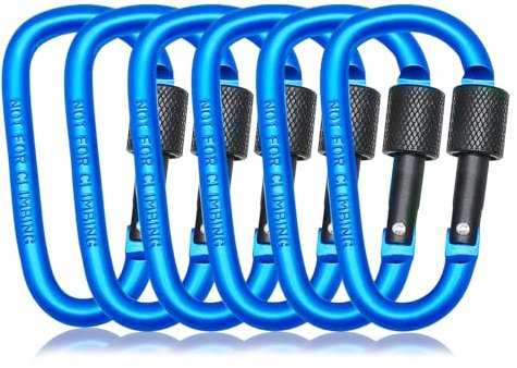 6 Pack Dark Blue Small Locking Carabiner, 3 Inch Aluminum D-Shape Snap Hook with Screw Gate for Hiking, Camping, Fishing&Backpack(Not for Climbing)