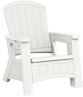 Suncast Outdoor Patio Adirondack Chair with 8 Gal. of Under-Seat Storage, Stylish Faux Wood Outdoor Storage Chair for Patios, Ice Cube