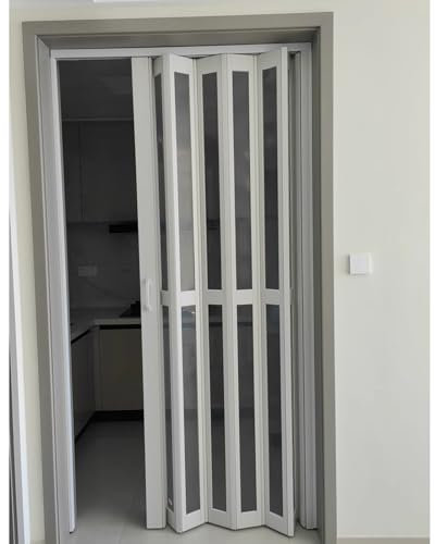 Porte a libro Kit porta a soffietto bianca con maniglie e vetri, Porte a due ante personalizzabili grandi e piccole, Porta scorrevole divisoria per camera da letto e ufficio(Style A,21x80in(53.3x203.2