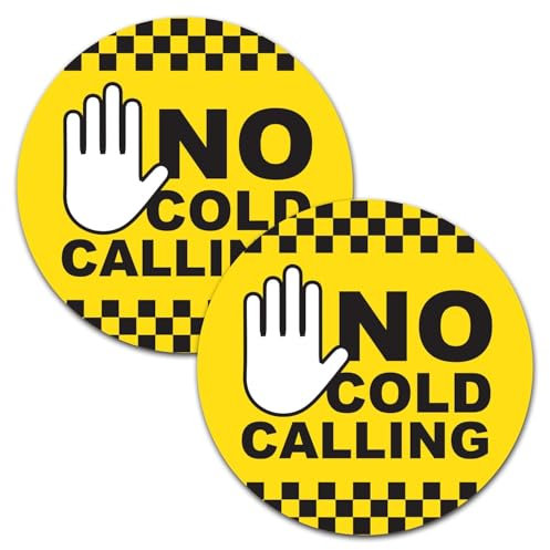 Reactive Brands SAFESIGN 2 Pack No Cold Calling Round Vinyl Sticker for Front Door 9.5cm x 9.5cm - Waterproof Vinyl Conforms to EN ISO 7010:2012