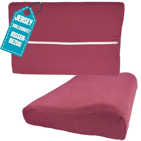 Jersey Nackenkissen Bezug 40x60 cm Bordeaux aus Baumwolle | Elastische Nackenstützkissen Vollschutz Bezug mit Reißverschluss, Gesundheitskissen Kissenbezug, Kissenschoner Kopfkissen