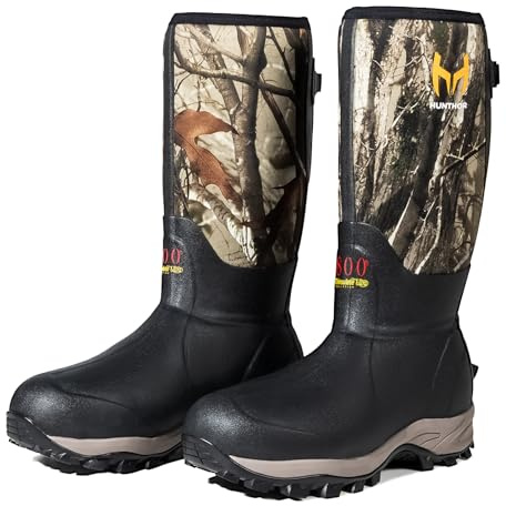 Hunthor Hunting Boots for Men with 800g Insulated Neoprene, Waterproof Rubber Winter Boots with Steel Shank & Slip-Resistant for Hunting and Cold Weather Size 6 Black