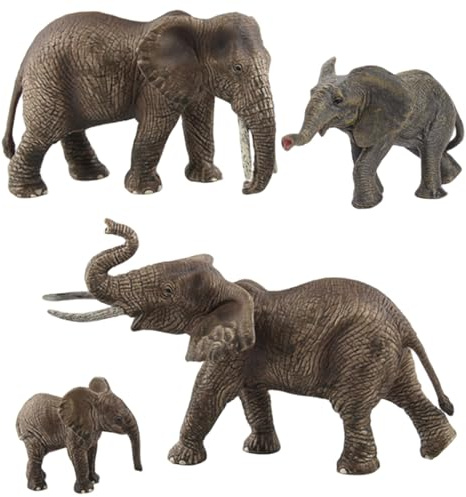 4-teiliges Elefantenspielzeug, realistischer Wildtier-Elefant, afrikanische Tierfiguren, Ornament, kreatives Lernspielzeug für Kinder und Kleinkinder, afrikanische Tierfiguren, Elefanten-Ornament
