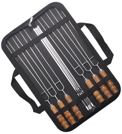 SOIMISS 10 pièces Brochettes Acier Inoxydable avec Manche Ergonomique Brochettes Plates Barbecue Longues Antibrûlure pour Grillades Extérieures et Camping