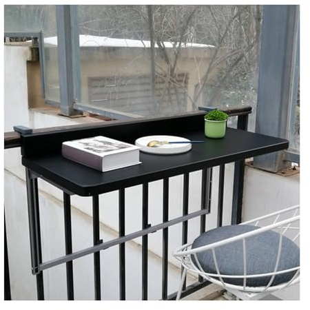 Table de balcon suspendue multifonctionnelle, gain de place,for une utilisation intérieure et extérieure, compatible avec les balustrades en bois, aluminium et fer(Black,L100*W39cm/L39.4*W15.3in)