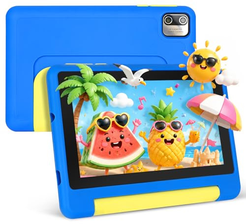 MUISOO 7 Zoll Kinder Tablet mit Hülle, Android Tablet für Kinder, 8GB+64GB(128GB TF Expand), 1024x600 HD Display, WiFi 6, BT5.2, Dual Kamera Android Tablets (Blau)