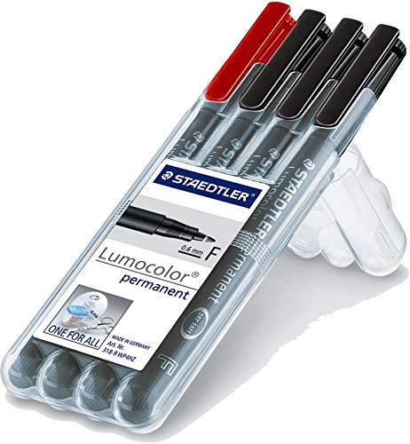 Staedtler Lumocolor Permanent F Folienstift 4er Pack (4 x 4 x F | permanent, schwarz rot)