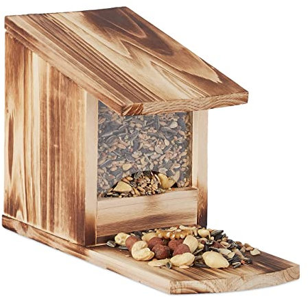Relaxdays Eichhörnchen Futterhaus, Futterkasten für Eichhörnchen, zum Aufstellen, Holz, HBT: 17,5 x 12 x 25 cm, geflammt