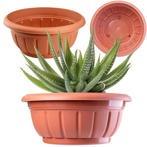 KADAX Blomskål, utomhusplanterare, väderbeständig plastblomkruka i olika storlekar, rund växtkruka för trädgård, balkong och terrass, hållbar kruka (⌀20 cm, terrakotta)