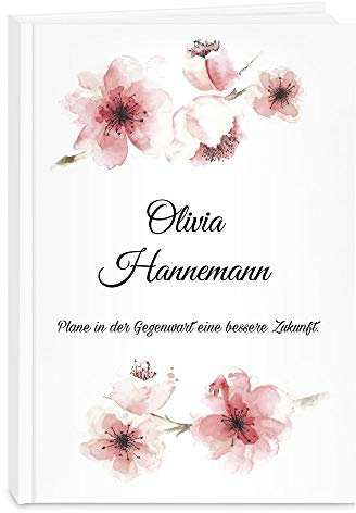 Maverton A5 Terminkalender undatiert - mit Aufdruck personalisiert - Planer Kalender 2021 2022 - Organizer mit Wochenplaner in Hardcover - Geschenk für Mädchen Frauen - weiß - Rose Blumen