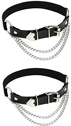 alisikee Adjustable Leg Garter with Chains, Elastic Punk Thigh Garters for Women, 1 Pair, Black, One Size