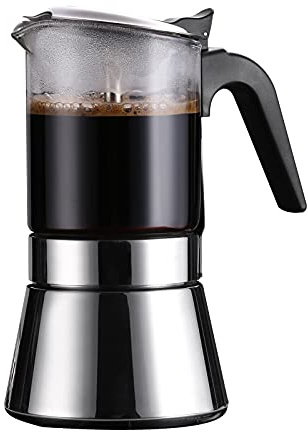 SIXAQUAE Induction Moka Pot, Crystal Glass-top & Stainless Steel Stovetop Espresso Maker,Classic Italian coffee maker (160ml)