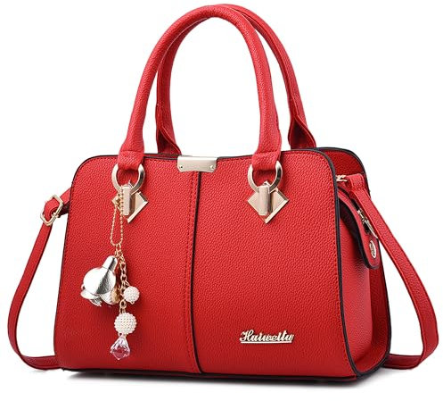 FORRICA Handtaschen Damen Elegant Henkeltasche mit Schön Anhänger Mode Frauen Schultertasche PU Leder Umhängetasche für Einkaufen Pendeln Rot