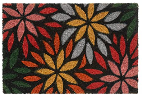 Relaxdays Fußmatte Kokos, Blumenmuster, 60x40 cm, Fußabtreter Innen-& Außenbereich, Rutschfester Schuhabstreifer, bunt