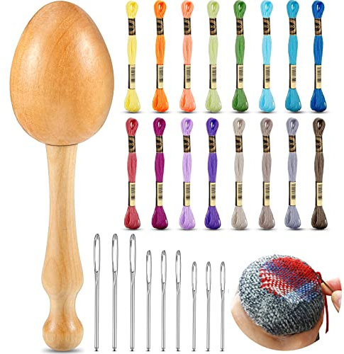 Jexine Sockenstopfer, Nähset, Holz, Set mit großen Öhrnadeln, Nähgarne für Socken, Kleidung, Erwachsene, Darner, DIY, Handwerk, Heimnähpflege (mehrere Farben)