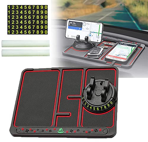 Antirutschmatte Auto ，4-in-1 Multifunktions-Handy-Pad, rutschfeste Armaturenbrett-Matte, universal, 360 Grad drehbar, Handy-Halterung, Matte für Auto (rot)