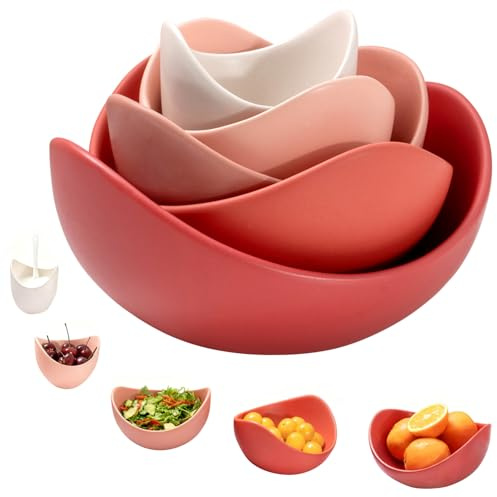 Gaobei Salatschüsseln, 5 Packungen Servierschalen aus Porzellan, Lotusförmige Nudelschalen, spülmaschinen- und mikrowellengeeignet, Reis, ideal für Zuhause und Restaurant (Orange)