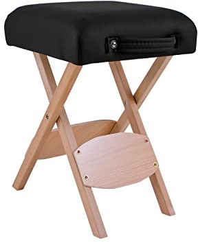 QUIRUMED Sgabello Pieghevole in Legno con Sedile, Rivestito in Colore Nero, Multiuso, Tavolino, Poggiapiedi, Similpelle, Trasportabile, Fino a 100 kg, 33 x 33 x 48
