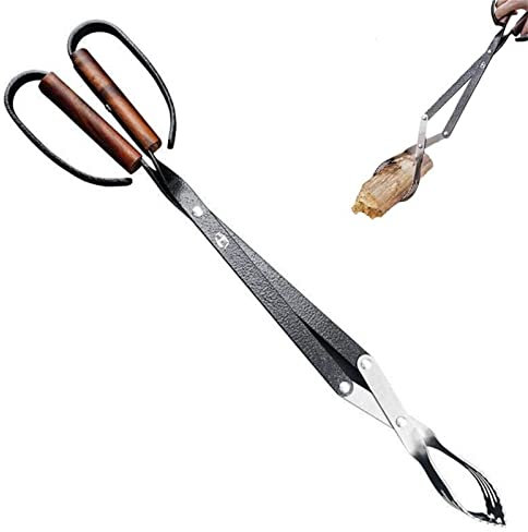 FXNFXLA Log Tongs Firewood Grabber, Firewood Grabber Tool With Wood Insulation Handle Fireplace Poker Grabber, for Wood-Burning Fire Pit Or Fireplace