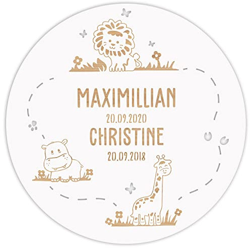 LAUBLUST Namensschild personalisiert - Dschungel Serie - Weiß - Holzschild für Kinderzimmer - Wanddeko Holz - Geschenk Zwillinge - Namensschilder für Geschwister