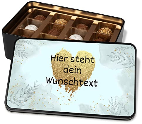 True Statements Personalisierte Pralinendose Dankgeschenk mit Goldenem Herz & 12 Premium-Pralinen