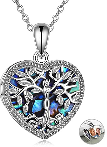 YAFEINI Herz Medaillon Halskette, die Bilder Sterling Silber Abalone Shell Baum des Lebens Foto Medaillon Halskette für Frauen Mädchen Schmuck hält
