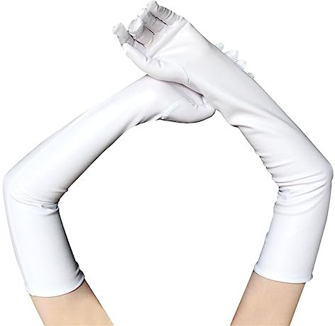 Damen Sexy Stretch PU Leder Handschuhe Fäustlinge Cosplay Zubehör Weiß Einheitsgröße