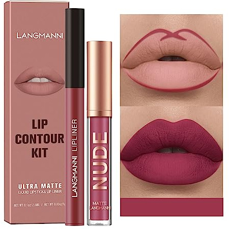 2Pcs Lip Liner und Lippenstift Set, Matte Lippenkonturenstift Lippenstift Makeup Kits, Pigment Samtig Nude Lippenfleck Wasserfestes langanhaltendes Lipgloss Make up Geschenkset (#04)