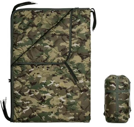 GHILEO Camo Poncho Liner, Army Blanket, Military Sleeping Bag, with A Compression Carrying Bag, for Traveling, Hiking, Camping, Outdoor Survival, Car Blanket