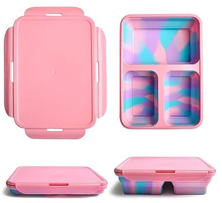 YverLand Fiambrera infantil plegable para niños y niñas. Lonchera para colegio y guarderia. Lunch box para almuerzo o merienda. Taper escolar o para comida de trabajo (Rosa)