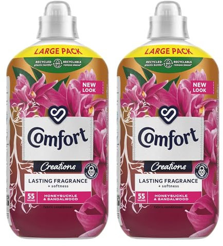 Comfort Creation Concentrated Fabric Conditioner with 100 Days of Long-Lasting Fragrance and Softness Intense Liquid Fabric Softener 55 Washes, 1.65L (Honeysuckle & Sandalwood, Buy 2)