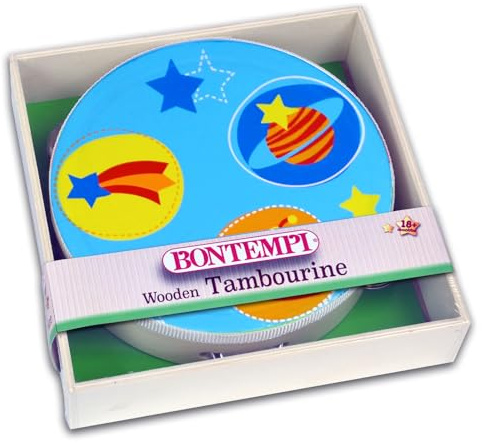 Bontempi | ColorfulBeats: Tamburello in Legno con 6 Cimbali da 18 cm per un'Esperienza Musicale Vivace e Colorata, 180x180x45 mm