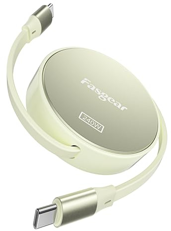 Fasgear 240W USB C to USB C Cable 3.3ft Retractable 5A Fast Charging Type C Cord for 100W USB C Charger [4-Stretch Length] Compatible with i-Phone 15 plus, Sam-sung W24, Galaxy S24 / Note 10+ (Gold) | 5A Fast Charging Type C Cord, 100W USB C Charging, Compatible with i-Phone 15 plus, Galaxy S26, i-Pad mini 2024, etc