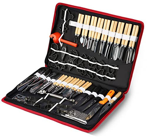 Rurunklee 80 Herramientas de modelado de escultura de cocina - Kit de herramientas de escultura de tartas de frutas y verduras portátiles - Herramienta de escultura para grabado modelado en relieve de