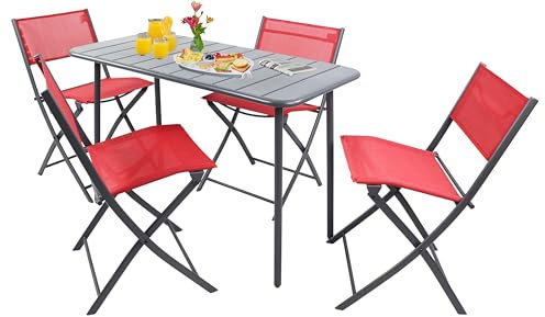 VCM 5-TLG Gartenmöbel Set | Sitzgruppe Essgruppe | 1xTisch, 4X Stühle | Tisch Maße ca. H. 72 x B. 110 x T. 55 cm | Klappbar | Garten Set - Sumila