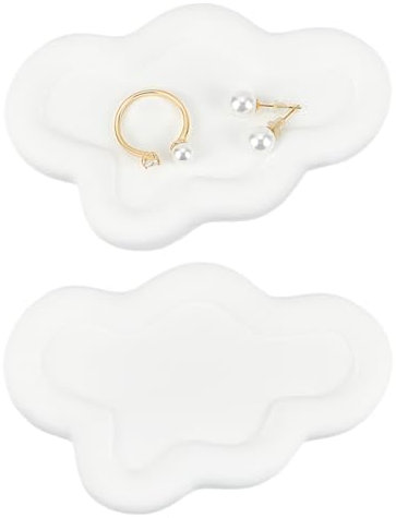FINGERINSPIRE 2Pcs Plat à Bijoux en Forme de Nuage de 105x71x10.5 mm de Long Assiette à Bijoux en Gesso Plateau à Bijoux Blanc Organisateur de Bijoux Décoratif Plateau de Rangement de Bijoux en Plâtre